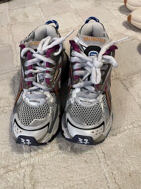 Balenciaga Silver Sneakers with Purple and Orange Accents